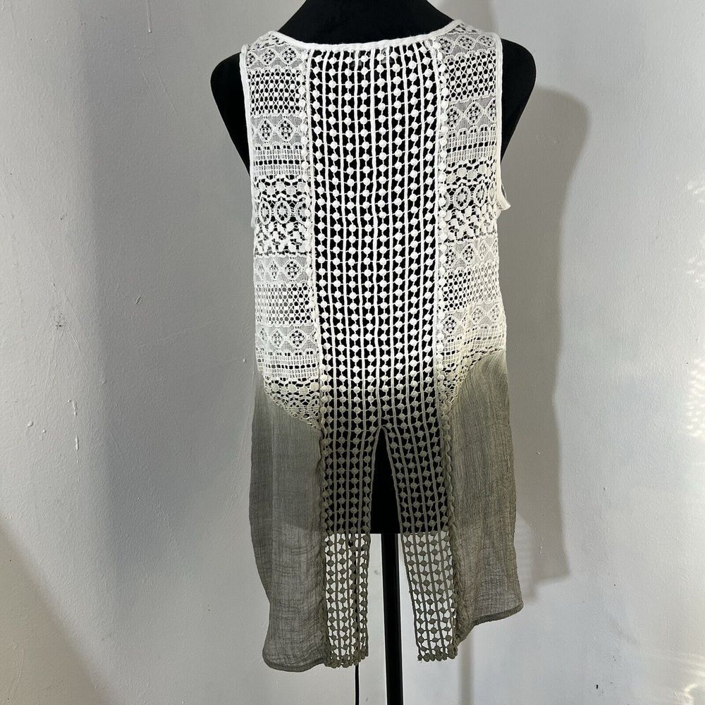 A. Byer Womens Ombre Crochet Lace Back Tank Top Olive Green White Large